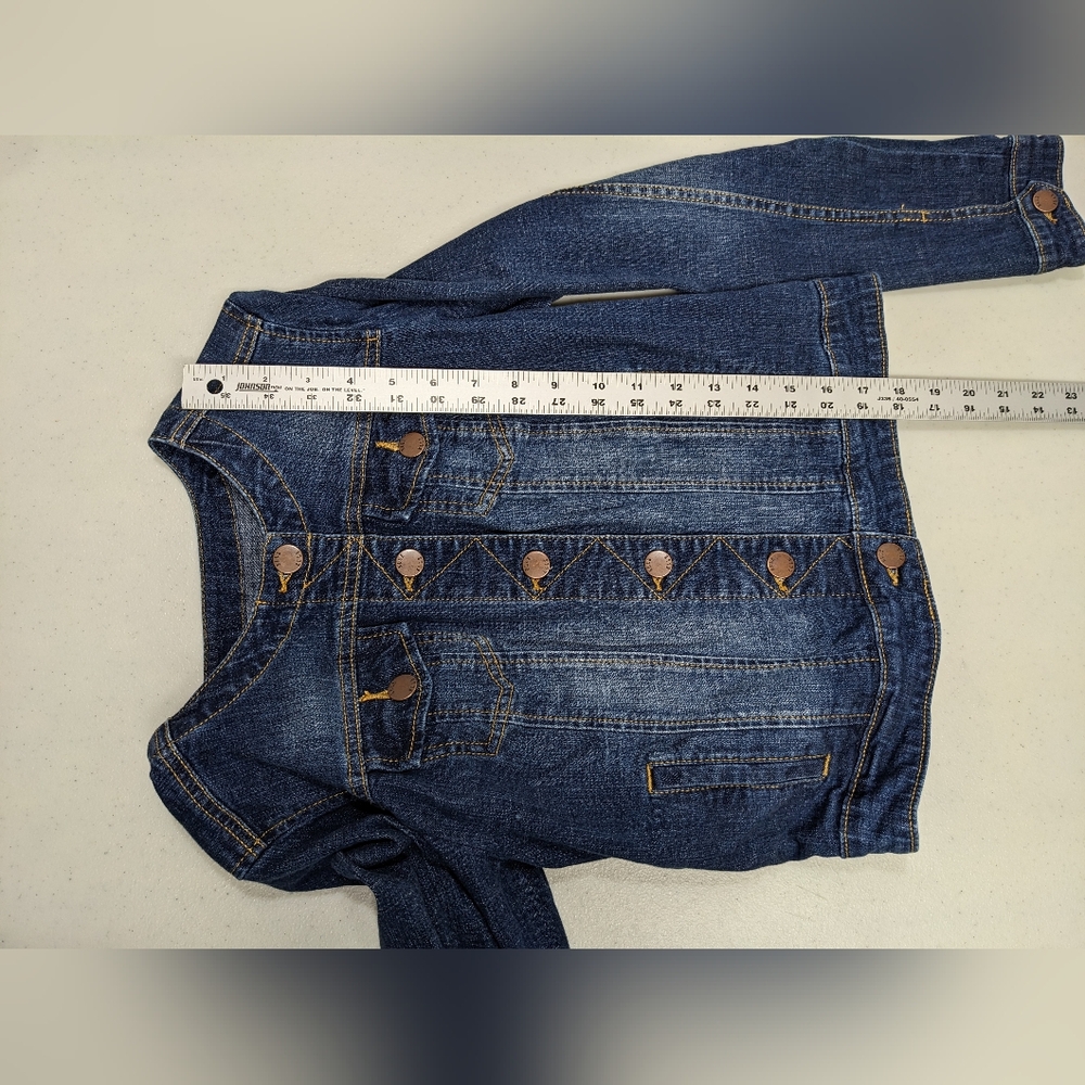 Elle Round Neck Denim Blue Jean Jacket S 90s Distressed #2300 - Picture 7 of 7